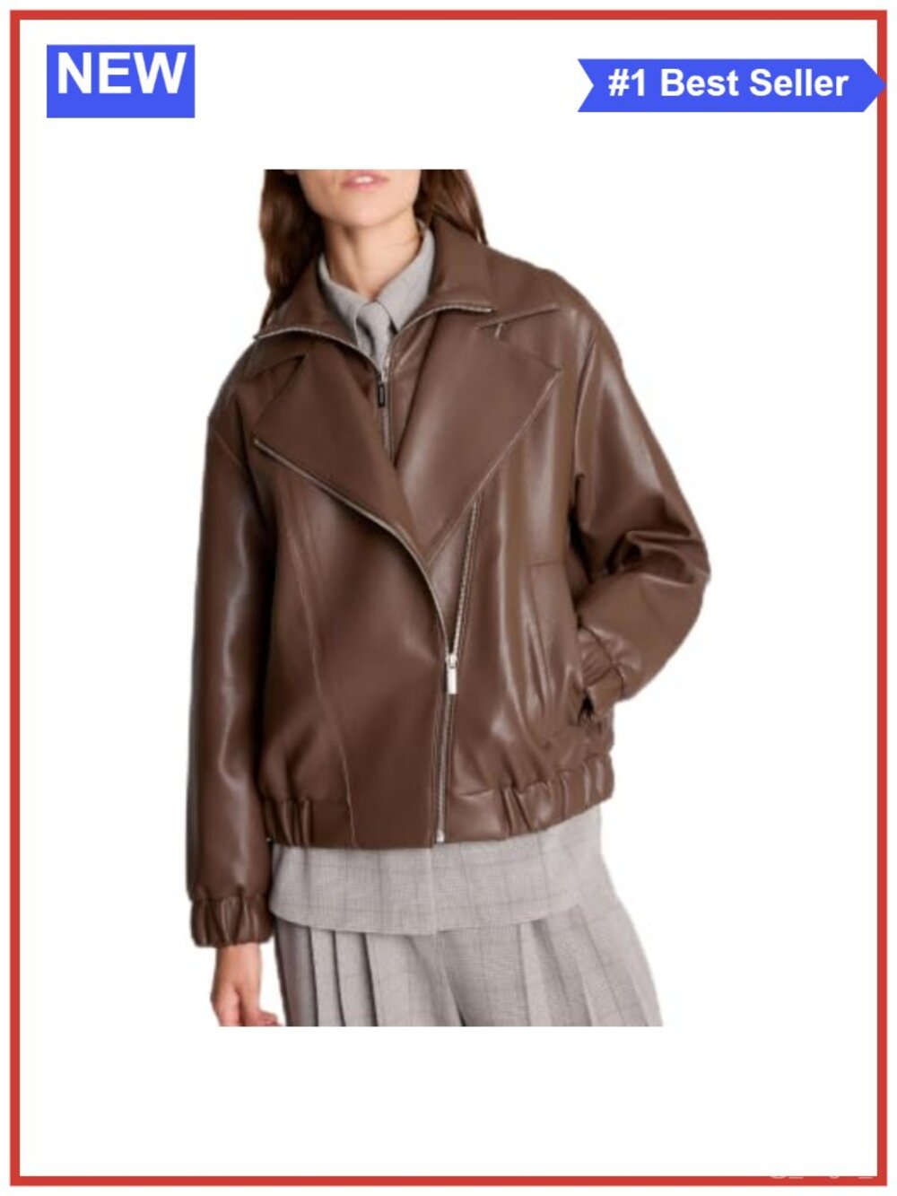 Faux Leather Moto Jacket Asymmetrical Zip Relaxed Fit Women's
